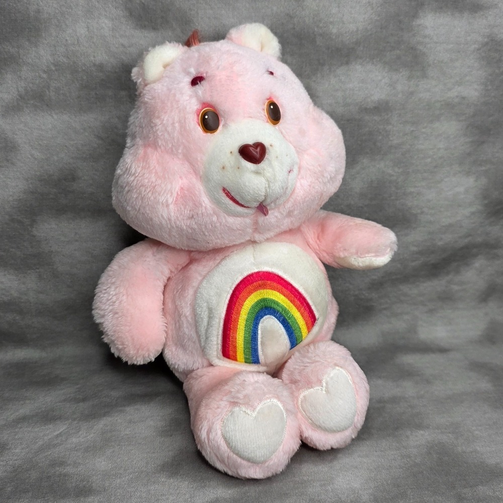 Care Bear Cheer Bear Vintage 1983 Kenner 13" Pink Plush Rainbow Belly Patch